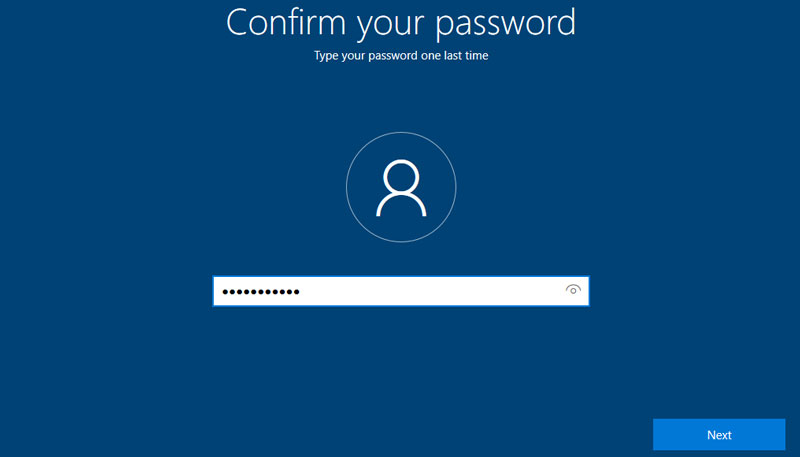 ایجاد رمز عبور در نصب ویندوز 10